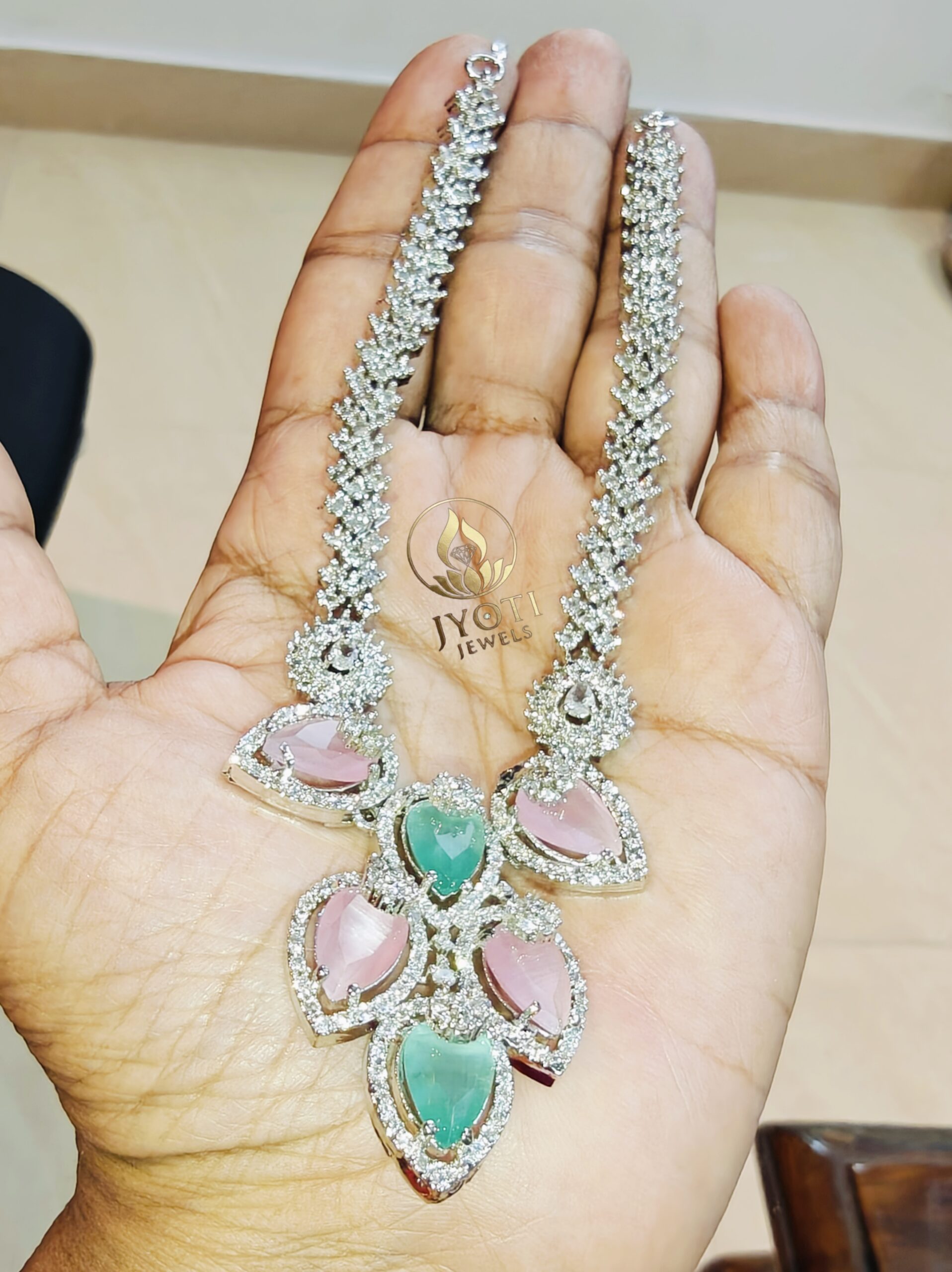 Jyoti Luxe Blush Emerald Cascade Necklace Set - Image 2